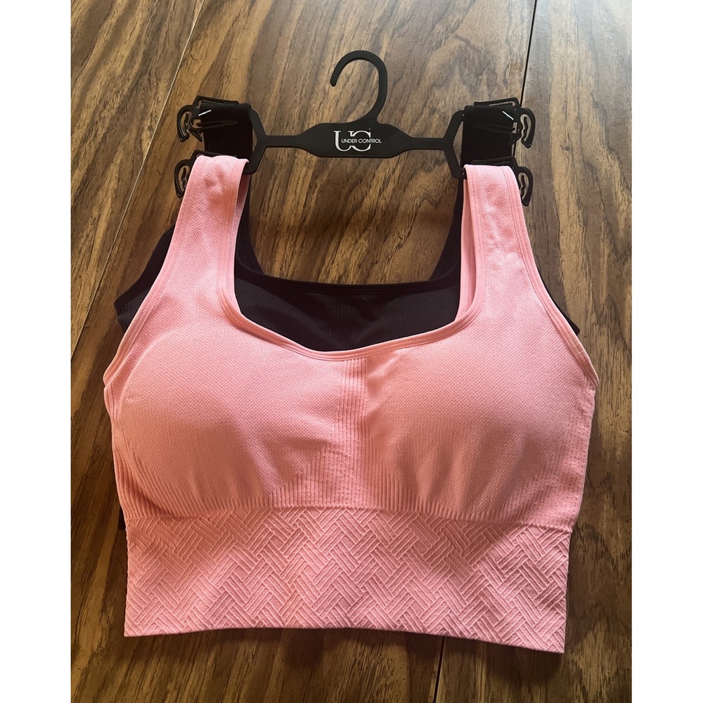 Under Control Seamless Sport Bras Padded Set of 2 Women Size Medium Pink Black